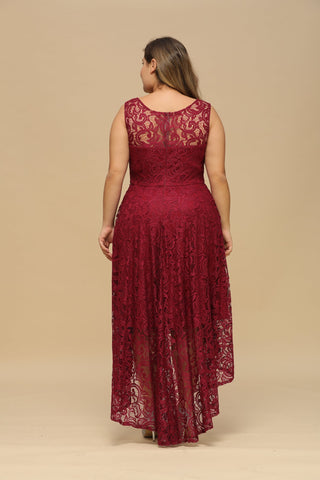 Elegante vestido de dama de honor de encaje sin mangas con escote en A