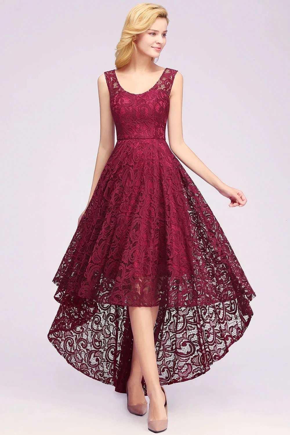 Elegant A-Line Scoop Sleeveless Lace Bridesmaid Dress by misshow.com