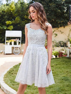 Elegant A-Line Scoop Sleeveless Lace Prom Dresses by misshow.com