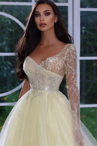 Elegant A-line Sequined Long Sleeves Prom Dress With Beads