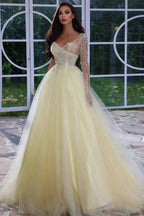 Elegant A-line Sequined Long Sleeves Prom Dress With Beads by misshow.com