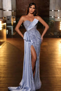 Elegant A-line Sleeveless Sequined Satin Prom Dress With Slit by misshow.com