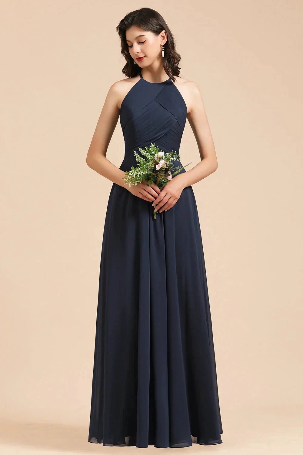 Elegant A-line Sleeveless V-Neck Ruffle Chiffon Lace Bridesmaid Dresses by misshow.com