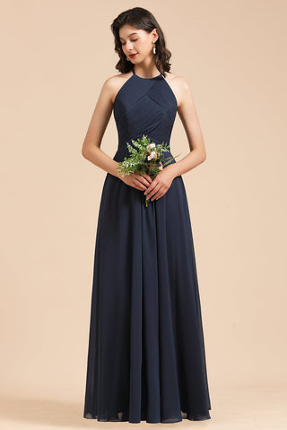Elegante vestido de dama de honor de gasa con encaje, escote en V, sin mangas y corte A 