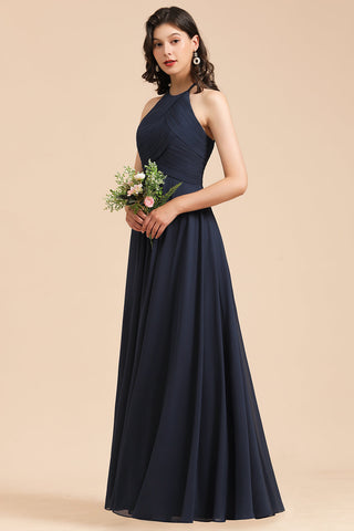Elegante vestido de dama de honor de gasa con encaje, escote en V, sin mangas y corte A 