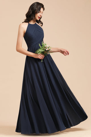 Elegante vestido de dama de honor de gasa con encaje, escote en V, sin mangas y corte A 