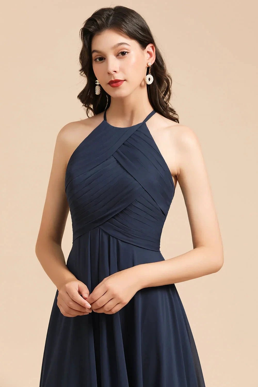 Elegant A-line Sleeveless V-Neck Ruffle Chiffon Lace Bridesmaid Dresses by misshow.com
