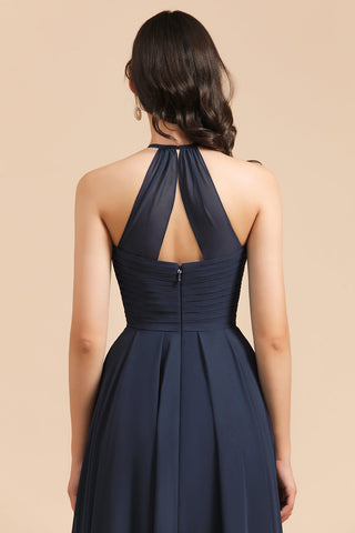 Elegante vestido de dama de honor de gasa con encaje, escote en V, sin mangas y corte A 