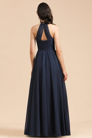 Elegante vestido de dama de honor de gasa con encaje, escote en V, sin mangas y corte A 