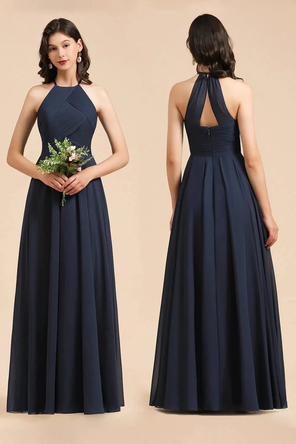 Elegant A-line Sleeveless V-Neck Ruffle Chiffon Lace Bridesmaid Dresses by misshow.com