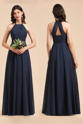Elegante vestido de dama de honor de gasa con encaje, escote en V, sin mangas y corte A 