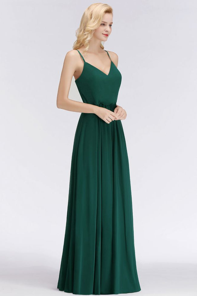 Elegant A-line Spaghetti Chiffon Bridesmaid Dresses V-neck Evening Maxi Gown Main Image