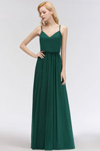 Elegant A-line Spaghetti Chiffon Bridesmaid Dresses V-neck Evening Maxi Gown