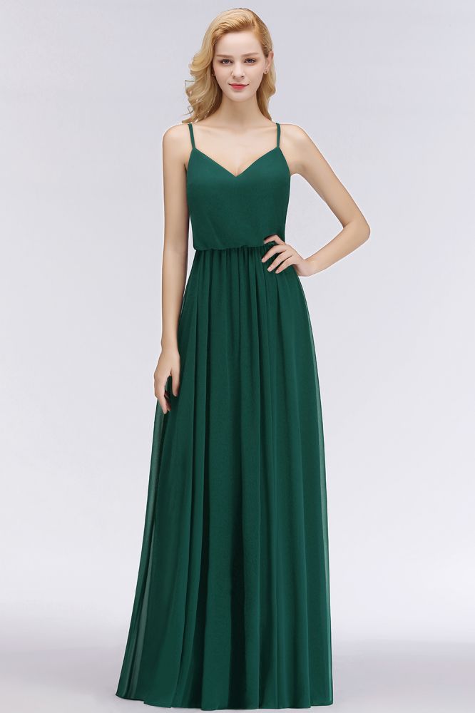 Elegant A-line Spaghetti Chiffon Bridesmaid Dresses V-neck Evening Maxi Gown