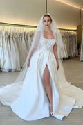 Elegant A-line Straps Flowers Sleeveless Lace Wedding Dress With Slit by misshow.com