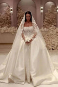 Elegant A-Line Tulle Scoop Sleeveless White Wedding Dress With Appliques by misshow.com