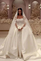 Elegant A-Line Tulle Scoop Sleeveless White Wedding Dress With Appliques by misshow.com