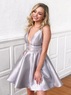 Elegant A Line V Neck Short Prom Homecoming Dresses with Pockets by BIZTUNNEL