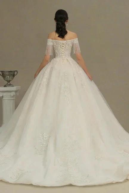 Elegant A-line wedding dresses | Wedding dresses with sleeves by misshow.com