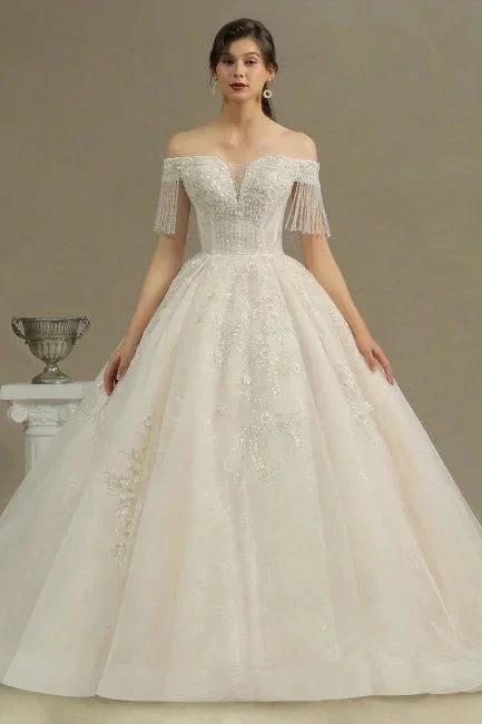 Elegant A-line wedding dresses | Wedding dresses with sleeves by misshow.com