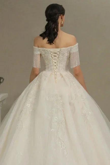 Elegant A-line wedding dresses | Wedding dresses with sleeves by misshow.com