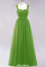 Elegant aline Sleeveless Tulle Evening Maxi Gown Burgundy Straps Bridesmaid Dress by misshow.com