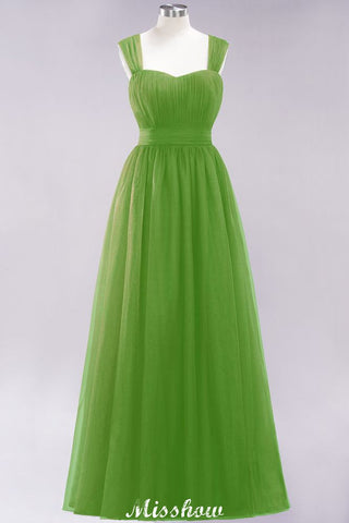 Elegante vestido de noche largo de tul sin mangas con tirantes burdeos para dama de honor