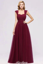 Elegant aline Sleeveless Tulle Evening Maxi Gown Burgundy Straps Bridesmaid Dress by misshow.com