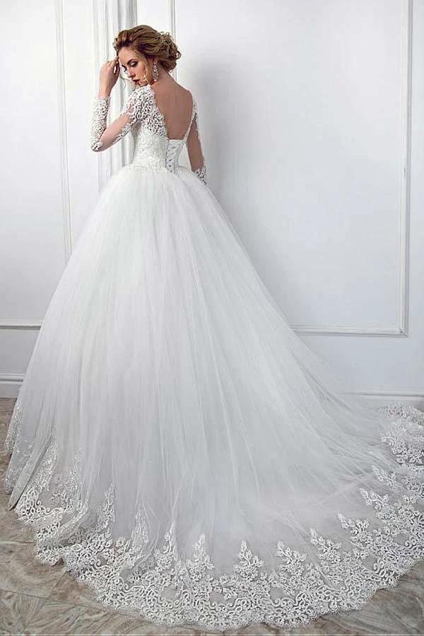 Elegant Bateau Neckline Ball Gown Wedding Dress With Lace Appliques WD193 by pgmdress