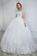Elegant Bateau Neckline Ball Gown Wedding Dress With Lace Appliques WD193 by pgmdress