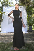 Elegant Black Jewel Long-Sleeves Mermaid Satin Prom Dresses by misshow.com