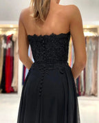 Elegant Black Long A-line Sweetheart Chiffon Prom Dress with Slit by BIZTUNNEL