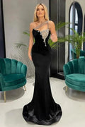 Elegant Black Long Velvet Prom Dresses with Glitter by misshow.com