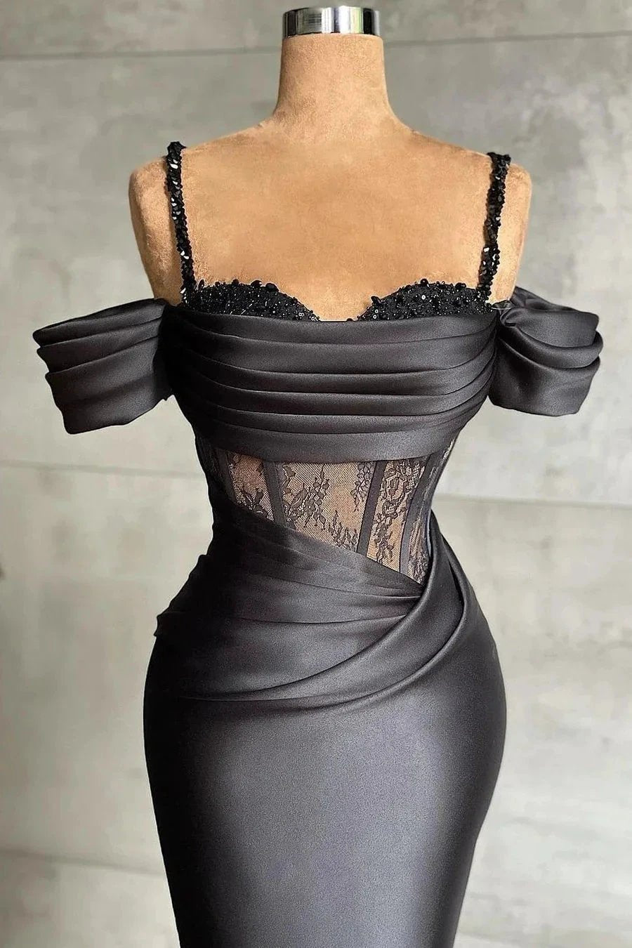 Elegant Black Off-the-shoulder Mermaid Prom Dress With Lace by misshow.com