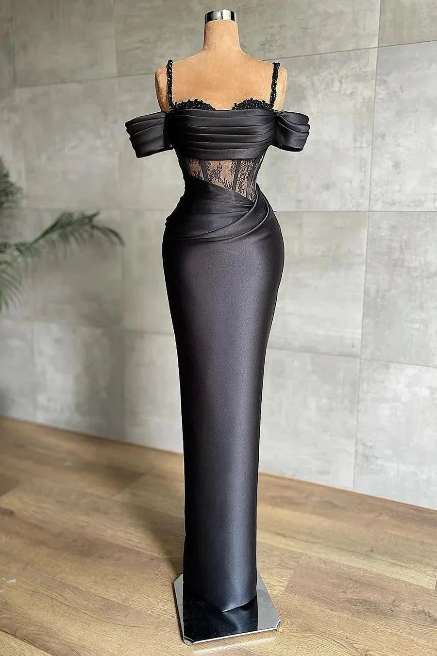 Elegant Black Off-the-shoulder Mermaid Prom Dress With Lace by misshow.com