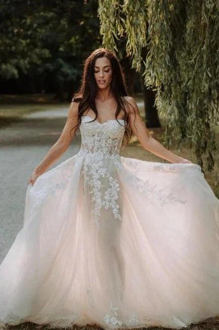 Elegant Boho A-Line Sleeveless Wedding Dresses with Lace by misshow.com