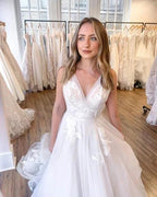 Elegant Boho V-neck A-Line Wedding Dresses With Lace by misshow.com