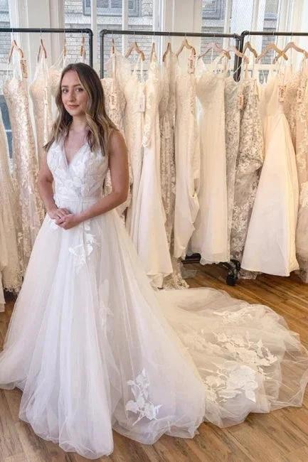 Elegant Boho V-neck A-Line Wedding Dresses With Lace by misshow.com