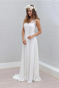 Elegant Bowknot Chiffon V-Neck Lace Sleeveless White Wedding Dress WD121 by pgmdress