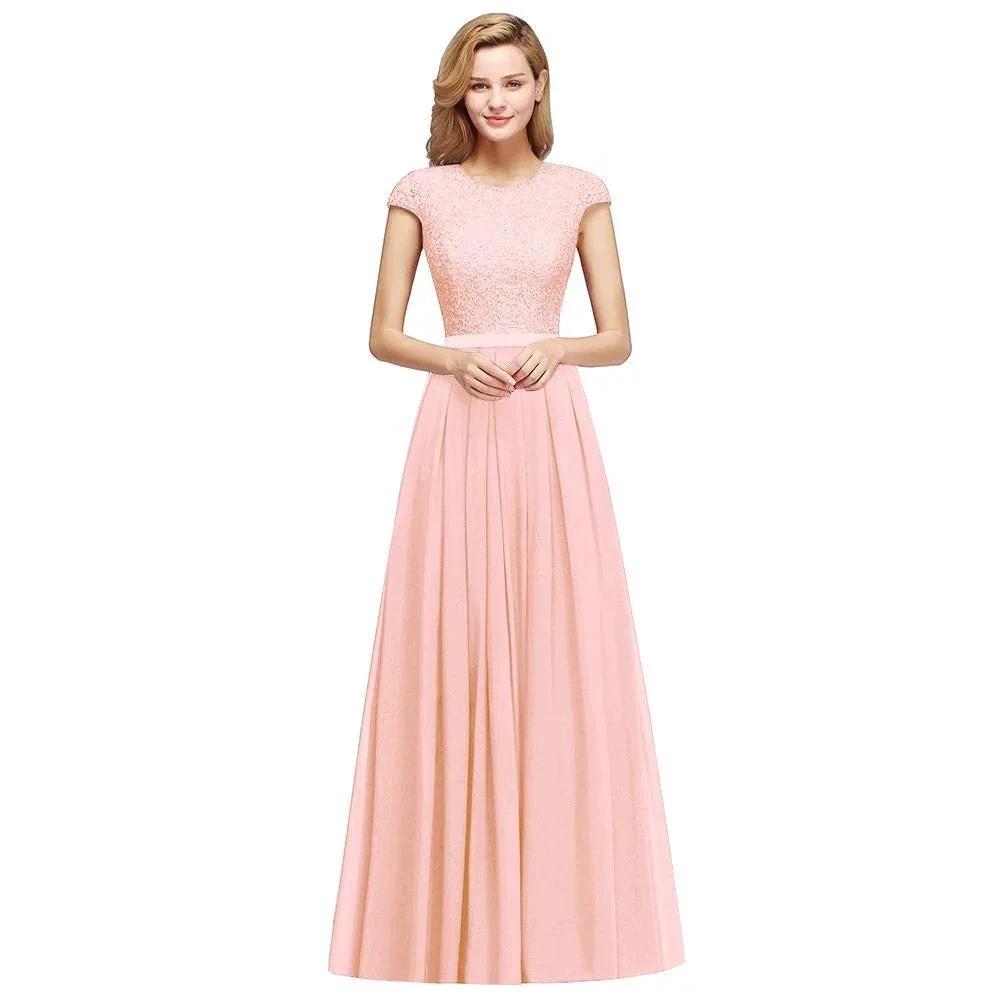 Elegant Cap Sleeves A Line Evening Swing Dress Navy Blue Long Party Dress by misshow.com