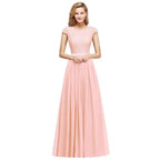 Elegant Cap Sleeves A Line Evening Swing Dress Navy Blue Long Party Dress by misshow.com