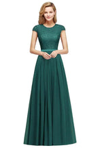 Elegant Cap Sleeves A Line Evening Swing Dress Navy Blue Long Party Dress by misshow.com