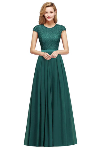 Elegant Cap Sleeves A Line Evening Swing Dress Navy Blue Long Party Dress