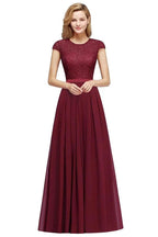 Elegant Cap Sleeves A Line Evening Swing Dress Navy Blue Long Party Dress by misshow.com