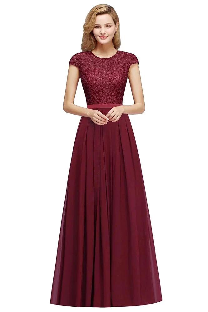 Elegant Cap Sleeves A Line Evening Swing Dress Navy Blue Long Party Dress by misshow.com