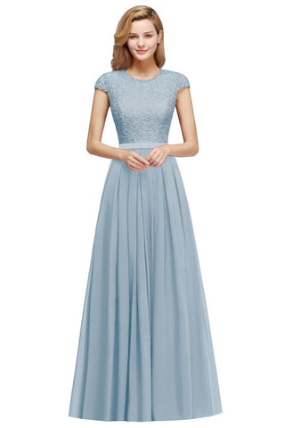 Elegant Cap Sleeves A Line Evening Swing Dress Navy Blue Long Party Dress