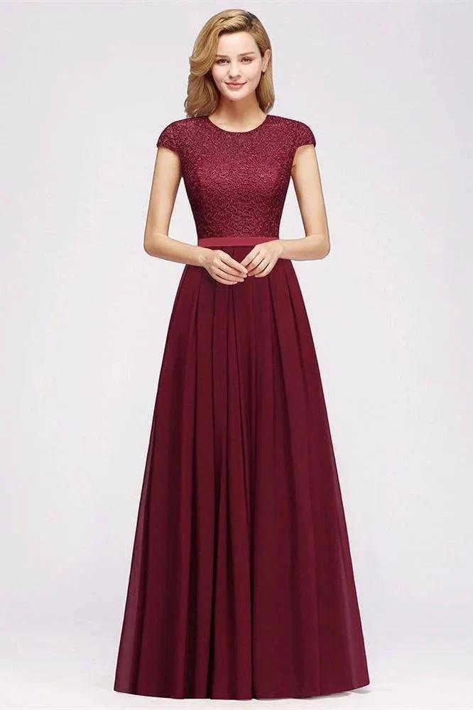 Elegant Cap Sleeves A Line Evening Swing Dress Navy Blue Long Party Dress by misshow.com
