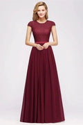 Elegant Cap Sleeves A Line Evening Swing Dress Navy Blue Long Party Dress by misshow.com