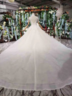 Elegant Cap Sleeves Ball Gown Beading High Neck Wedding Dress WD378 by pgmdress
