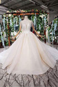 Elegant Cap Sleeves Ball Gown Beading High Neck Wedding Dress WD378 by pgmdress